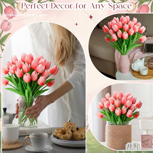 Zeyune Graduation Gifts Mini Faux Tulip Bouquet Kit, 10 DIY Artificial Tulip Flower Bouquets with Wrapping Paper and Ribbons, Class of 2026 Party Favors Gifts for Students Teachers Guests(Pink) - color: Pink