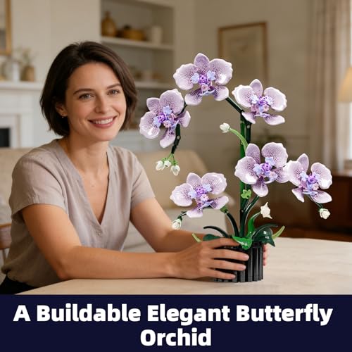 Mov stone Botanicals Orchid Building Set for Adults,Fake Orchid Artificial Plant Collection for Home Office Desk Decor,Ideal Gifts for Mother's Day, Anniversary, Birthday for Ages14+