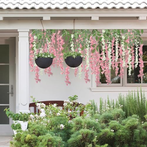BIRDDIE 24Pcs of Artificial Wisteria Hanging Flowers, 3.75 Feet Fake Wisteria Flower Strings for Backdrop, Wedding, Ceremony,Garden and Home Wall Decoration (Pink) - color: Pink, size: 24 pcs