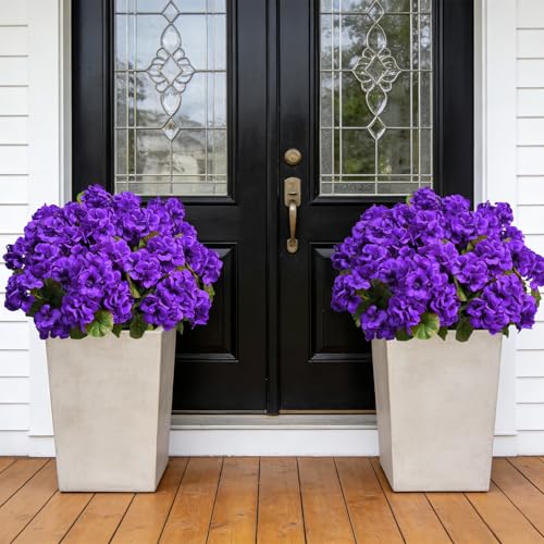 Roberly 6 Pcs Artificial Flowers for Outdoors, Purple Fake Geranium Flowers UV Resistant Realistic Silk Faux Plants for Spring Summer Front Door Yard Window Box Indoor Home Decor - color: Purple