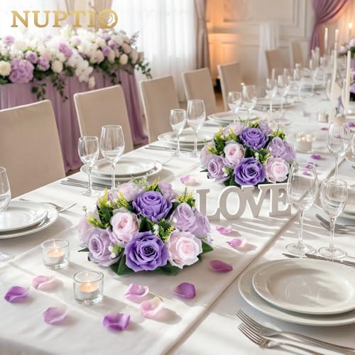 NUPTIO Artificial Flower Ball Centerpieces: Lilac & Purple & Pink Rose Arrangements for Wedding Party Tables - 2 Pcs Faux Silk Floral DIY Kissing Balls for Home Event Dining Decorations - color: Deep Purple & Light Purple & Light Pink, size: 2 Pcs