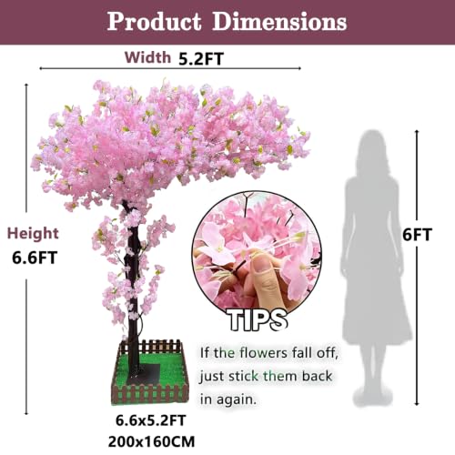 6.6FT Tall Artificial Cherry Blossom Trees Large Pink for Indoor Outdoors Home Decor,Japanese Faux Cherry Blossom Tree for Wedding Party Shopping Hotel Living Room - color: Pink, size: 6ft 7in