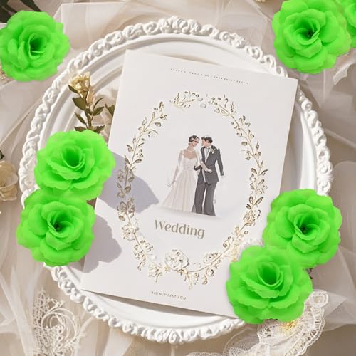 Rose Artificial Flowers, 50Pcs Green Roses Head Flowers Bulk with Stem, 3 Inches Silk Rose Fake Flower Head for Wedding Party Home Decor DIY Baby Shower Centerpieces Tables Decoration(Grass Green) - color: Grass Green