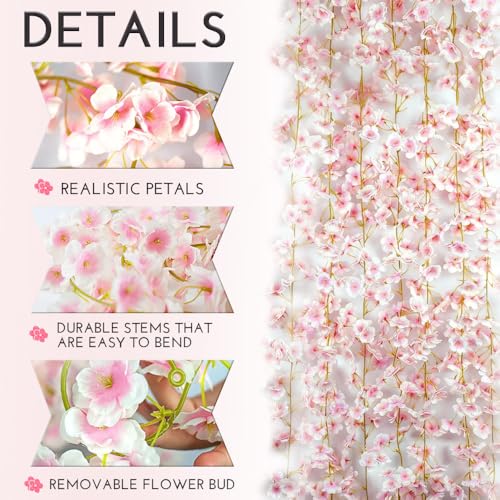 YRIOWMI 10PCS 59FT Artificial Silk Cherry Blossom Garland, Hanging Sakura Flower Vines for Wedding Party Home Arch Office Sakura Decor (Light Pink) - color: Light Pink