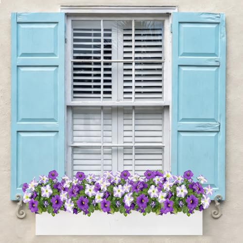 2 Pcs Artificial Flowers for Outdoors Fake Plants Outside Spring Summer Decoration Realistic Silk Morning Glory UV Resistant Faux Flowers for Planter Patio Yard Garden Porch Purple/Light Purple - color: Purple, Light Purple