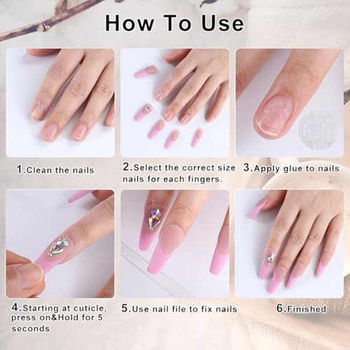 24Pcs Pink Flower Press on Nails Short Square Fake Nails Cherry Blossom False Nails with White Snowflake Design Full Cover Artificial Glue on Nails Spring Stick on Nails Cute Nail Supplies for Women