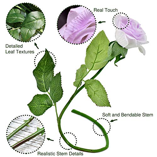 FiveSeasonStuff Real Touch Roses Artificial Flowers, Wedding Silk Flowers Bouquet & Floral Arrangement 12 Stems (Pale Lavender) - color: Pale Lavender