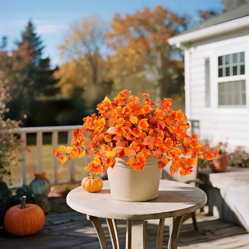 INXUGAO Fake Fall Flowers Artificial for Decoration 2PCS Faux Silk Fall Flowers Plants for Outdoors Outside Planters UV Resistant Looks Real for Front Door Porch Patio Garden Decor - color: Y3-orange