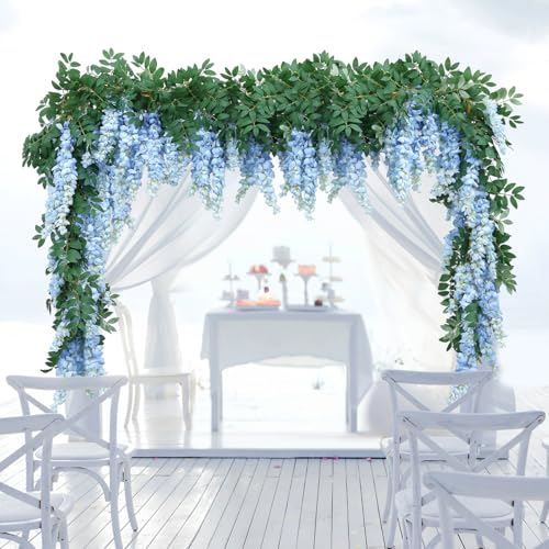 1pc/2pcs Encrypted Flower Vine Wisteria Artificial Flowers Garland,White Wisteria Hanging Flowers Flower Garland Decorations for Home Garden Outdoor Ceremony Wedding Arch Decoration (Blue, 1pc) - color: Blue, size: 1pc