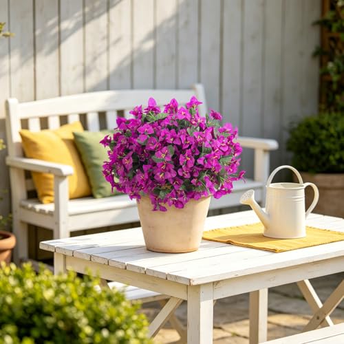 INXUGAO Artificial Flowers Faux Plants for Outdoors Spring Summer Decor, 6 Bundles Fake Bougainvillea Silk Flowers UV Resistant Realistic for Outside Planter Porch Patio Garden Home(Purple) - color: Purple-b