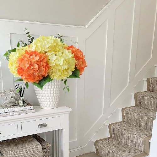 JINWOE 5Pcs 20Inch Orange Artificial Hydrangeas, Full Silk Flower Heads with Stem, Halloween Fake Hydrangea Flowers for Wedding Home Garden Centerpiece Floral Arrangements - color: Orange