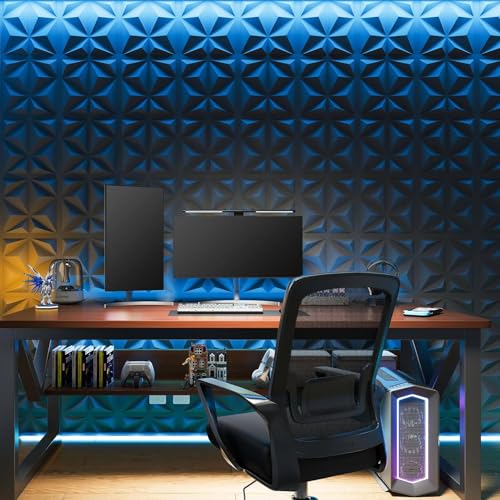 Art3d 20 Pack Decorative 3D Wall Panels, 19 Sq.Feet PVC Interior Wall Décor for TV Background, Bedroom, Living Room, 11.8"x11.8", Black - color: Jet Black, size: 11.8"x11.8"
