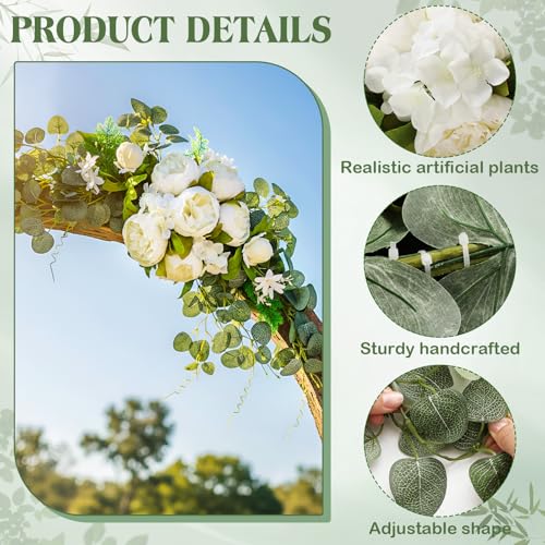 Suncalla 2 Pcs Floral Wedding Arch 30 Inch Rustic Artificial Flowers Swag Garland with Peonies Eucalyptus Leaves for Wedding Arrangement Table Centerpiece Ceremony Backdrop Party Decor(White) - color: White