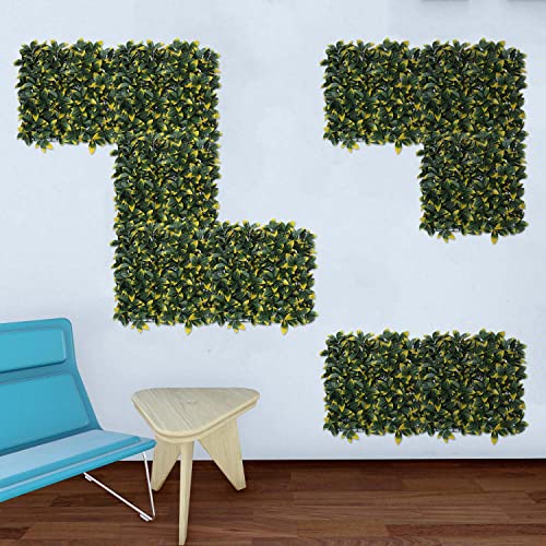 E&K 20" x 20" Artificial Plant Fence Panel Faux Leaves Grass Wall Privacy Screen Panel Decorative for Indoor Outdoor (Photinia-Yellow, 6 Pcs) - color: Photinia - Yellow