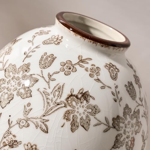 5.83 Inch Vintage Brown Chinoiserie Floral Vase, Antique Rustic Ceramic Vase for Home Decor, Living Room, Bookshelf, Office, Entryway, Garden, Tuscan Decor, Chinoiserie Decor - color: Brown Chinoiserie Floral- 5.83"