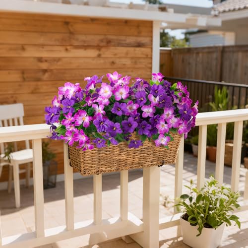 Fake Artificial Flowers for Outdoors 6 PCS Azalea Bouquet Silk Flowers for Outside UV Resistant Faux Flowers Plants for Outdoor Planters Realistic Spring Home Front Door Patio Garden Porch Decor - color: Mt Azalea B-purple1 Purple3