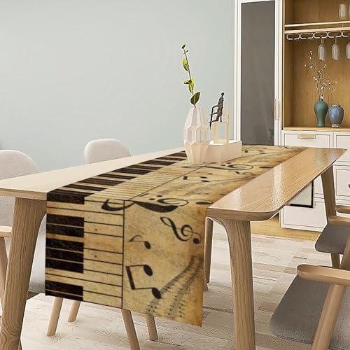 Music Table Runner,Retro Note Piano Keys Table Runner for Home Indoor Outdoor Kitchen Holiday Party Wedding Decor 13x36 Inch - color: Music-4, size: 13x36in