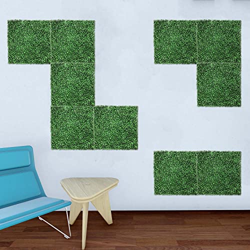 E&K 20" x 20" Artificial Plant Fence Panel Faux Leaves Grass Wall Privacy Screen Panel Decorative for Indoor Outdoor (Dark Green, 6 Pcs) - color: Boxwood - Dark Green
