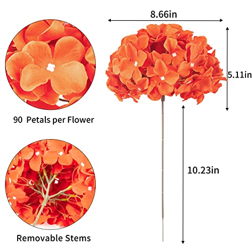 DuHouse Silk Hydrangea Artificial Flower Heads with Stems Fake Hydrangeas Flowers for DIY Wedding Centerpiece Home Decor,Pack of 6(Burnt Orange) - color: Burnt Orange