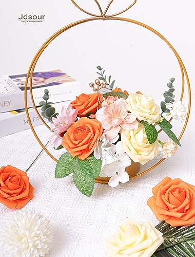 50pcs Artificial Flower，Real Touch Foam Roses w/Stem DIY for Wedding Bouquet Centerpieces Party Shower Home Decor-Yellow Orange - color: Yellow Orange