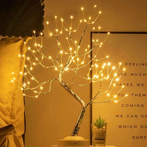 FUCHSUN 108 LED Tabletop Bonsai Tree Light Artificial Lighted Tree, Battery and USB Operated, 6 Hrs Timer, Adjustable Branches (Warm White Glow Silver Branch) - color: Warm White Glow-silver Branch