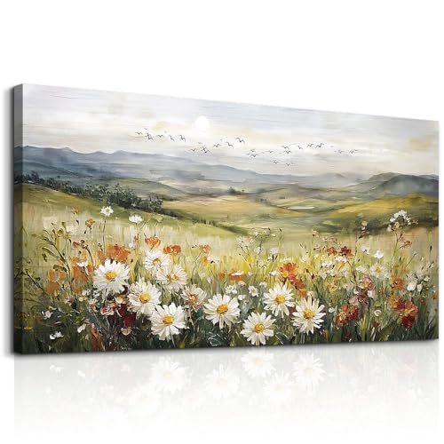 FUHAIHUA Canvas Wall Art For Living Room Large Framed Wall Decor For Office Modern Bedroom Decorations Prairie Flowers Landscape Pictures Farmhouse Paintings Artwork Aesthetic Home Decor 30" x 60" - color: Prairie Flower, size: 60"L x 30"W