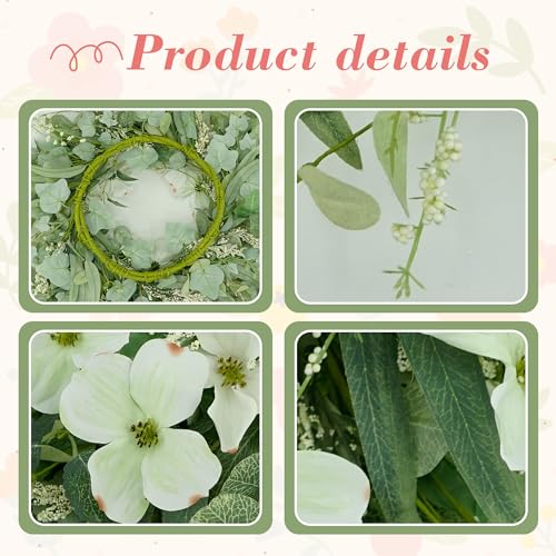 YNYLCHMX 20" Spring Summer Wreaths for Front Door, Artificial Floral Wreath with White Phalaenopsis Green Eucalyptus Leaves, Green Foliage Wreath for Wall Window Farmhouse Party Holiday Home Decor - color: White Phalaenopsis