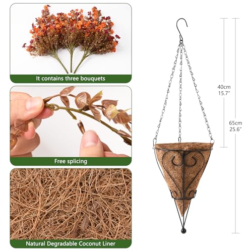 Homsunny Fall Artificial Fake Mums Hanging Flowers Plants Basket for Outdoor Decoration,Faux Silk Daisy planters UV Resistant Look Real for Home Porch Patio Balcony Yard Autumn Decor (Orange Brown) - color: Orange Brown