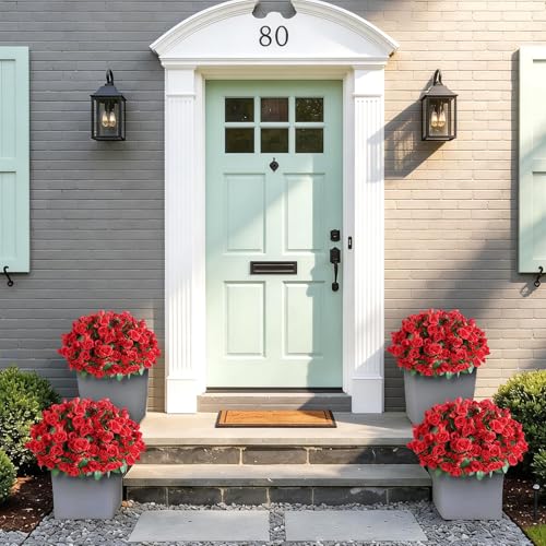 Juxdp 8 Bundles Artificial Roses, Realistic Silk Bouquet Flower(Red) | Fluffy and Vivid, Fade-resistant, Faux Rose Plants, for Front Door/Garden/Farmhouse/Home/Outdoor/Spring/Summer Decor - color: Red