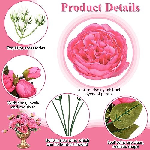 Hoteam 24 Bundles Artificial Peonies Flowers Wedding Faux Flowers Silk Peony Bouquet Bulk Bride Fake Florals Arrangements for Table Centerpieces Wedding Party Vase Decor (Hot Pink) - color: Hot Pink