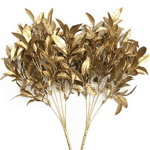 PASYOU Christmas Artificial Plants Decoration, Plastic Grass Fake Shrubs Simulation Leaves Indoor Outdoor Home Garden Planter Filler Party Hotel Verandah Wedding UV Resistant DIY Decor - Gold 2 Pack - color: Gold Grass - 2 Pack
