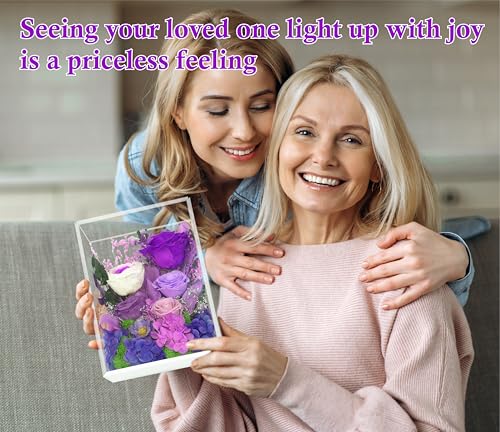 Valley of Rain & Forest Long-Lasting Real Flowers, Handcrafted Preserved Rose Bush For you to Send Love for All Occasions, Floral Arrangement for Indoor Decoration (Dark Purple Rose) - color: Dark Purple Rose