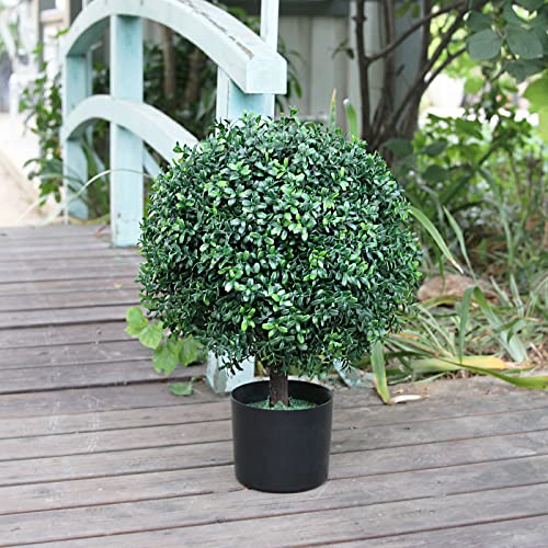 Sunnyglade 21.6” Tall Artificial Boxwood Topiary Ball Tree Set of 2 Pack Potted Bushes UV Resistant Potted Plants for Indoor Outdoor Home Garden(Green) - color: Green