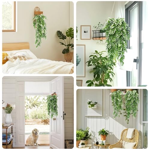 RECUTMS Artificial Hanging Leaves Plants 4Pcs Indoor Fake Vines Ivy Leaves Plastic Greenery Resistant Plastic for Wall Wedding Party Porch Garden Decoration(White) - color: Style2-white