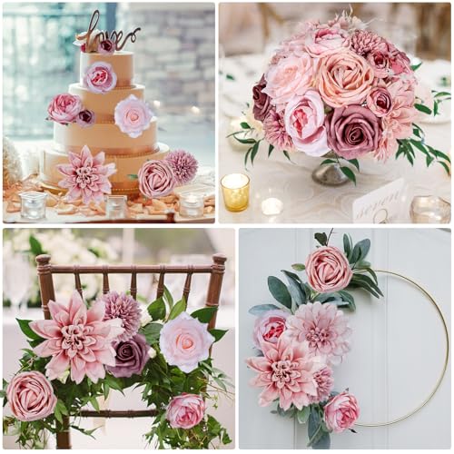 Artificial Flowers Dusty Pink Silk Roses, Fake Flowers for DIY Wedding Bouquets Bridal Shower Centerpieces, Floral Arrangements for Table Decorations Birthday Party Home Decor Indoor Outdoor - color: Vintage Pink