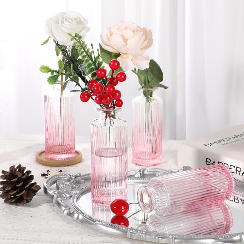 Glass Bud Vases Set of 20, Living Bud Vases, Small Bud Vase in Bulk, Mini Flowers Vases for Centerpiece, Vintage Decorative Vase Set for Table Decorations, Wedding Reception, Home Decor (Pink) - color: Pink