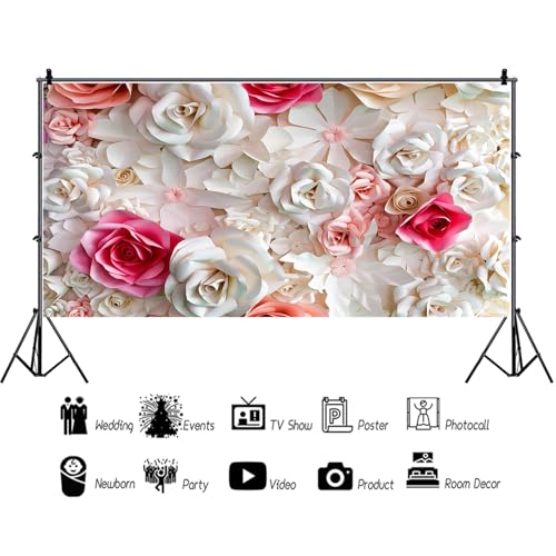 20x10ft Pink and White Paper Flowers Background Photography Mother's Day Backdrop Paper Flower Wall Gorgeous Wedding Flower Backdrops Beautiful Bride Baby Newborn Kids Background - size: 20x10ft