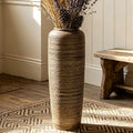 19.7 Inch Rustic Ceramic Large Floor Vase, Ribbed Textured Rustic Farmhouse Vase for Pampas Grass, Living Room & Entryway Décor, Handmade Ceramic Accent - size: 19.7 Inch