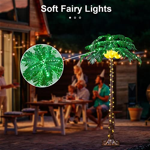 Lighted Palm Tree 5FT 208 LED Artificial Palm Tree Decor with Lighted Coconuts for Outdoor Light up Fake Tree with USB & Adapter for Indoor Outside Patio Christmas Hawaiian Tiki Bar Decoration - size: 5ft