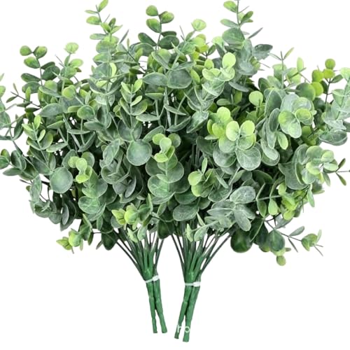 8 Bundles Multi Colored Artificial Eucalyptus Leaves, Plastic Plants, Outdoor Plants, Indoor Decorative Artificial Plants, Porch Window Frames, Green Plant Decorations (8, Dust Green) - color: Dust Green