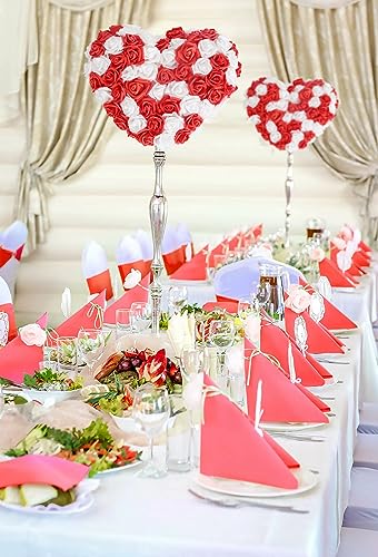 100pcs White Artificial Rose Flower Heads, 3inch Red Foam Roses Bulk Stemless Fake Flower Heads for DIY Crafts,Cake Decoration Wedding,Baby Shower Flower Centerpieces(White&Red) - color: White&red