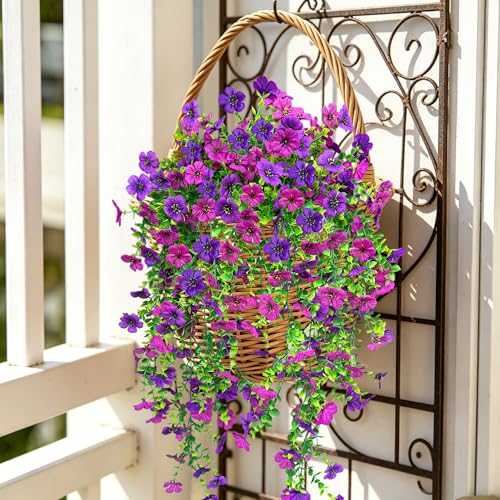 UV Resistant Artificial Hanging Flowers Outdoor Decor - 2 Pack Fake Hanging Plants with Silk Daisies for Spring Summer, No Fade Faux Flowers for Planter, Front Door, Porch, Patio, Garden, Yard - color: Purple Light Purple