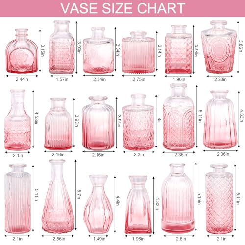 18pcs Pink Glass Bud Vase Set, Small Flower Vases for Centerpieces in Bulk, Mini Vintage Vase for Home, Wedding, Table Decor - color: Pink, size: 18pcs