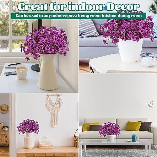 Lnoicy 24 Pcs Artificial Flowers for Outdoor,Plastic Flowers Decoration, UV Resistant Faux Flowers Shrubs, Artificial Plants for Indoor Outside Garden Home Wedding Farmhouse(Fuchsia) - color: Fuchsia, size: 24