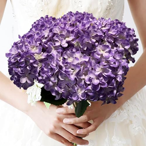8pcs Purple Hydrangea Artificial Flowers 27.61" Large Realistic Single Long Stem Faux Silk Hydrangea Bouquets Flowers Arrangements Home Office Decor Wedding Centerpieces DIY - color: Purple