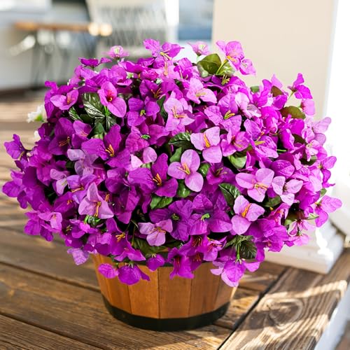 Ivydale Spring Artificial Flowers for Outdoors, 4 Bundles Fake Bougainvillea UV Resistant Faux Silk Flowers Realistic Outdoor Plants for Planter Patio Porch Window Garden Home Decor, Mixed Fuchsia - color: Mixed Fuchsia