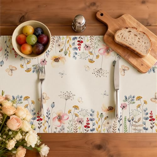 Larponder Summer Colorful Flowers Table Runner, 13x72 Inch | Table Decoration for Seasonal Anniversary Holiday Kitchen Dinning Table Home Party Decor - color: Color Flowers-4, size: 13" x 72" (Rectangular)
