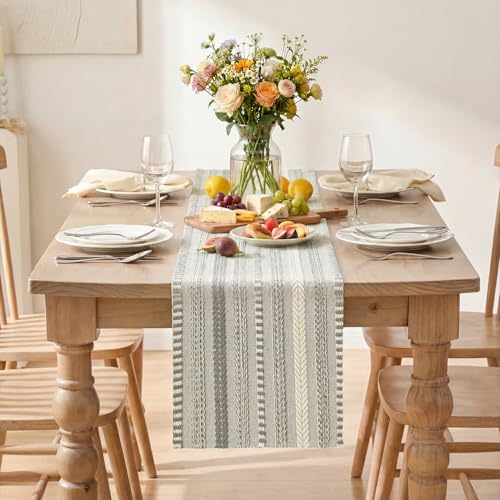Artoid Mode Dark Grey Farmhouse Woven Table Runner, Seasonal Holiday Rustic Kitchen Dining Table Decoration for Home Party Decor 12x72 Inch - color: Dark Grey, size: 12" x 72", Table Runner