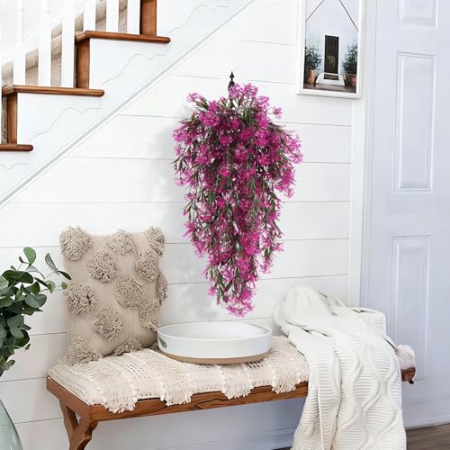 RECUTMS Artificial Hanging Plants 4 Pcs Ferns Plants Large Faux Artificial Hanging Plants Wall Plants Fake Ivy Room Decor Home Garden Wedding Party Indoor Outdoor Decorations(Fuchsia) - color: Style1-fuchsia
