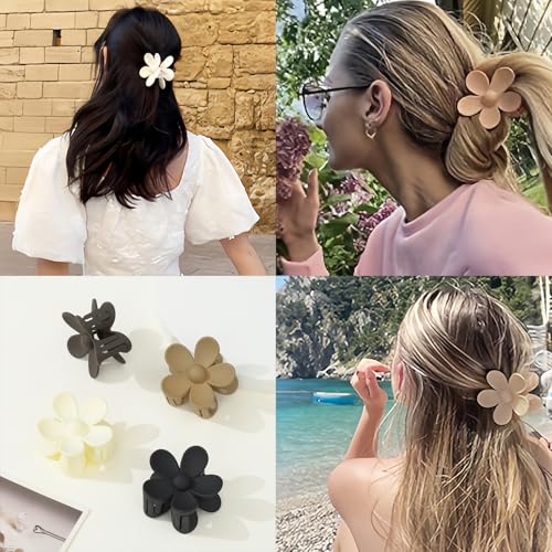Flower Hair Clips, 8PCS Large Claw Clips for Women Thick Thin Hair, Big Cute Matte Hawaiian Flower Hair Claw Clips for Women Girls Styling Gifts 8 Neutral Colors - color: Color C:Neutral Color